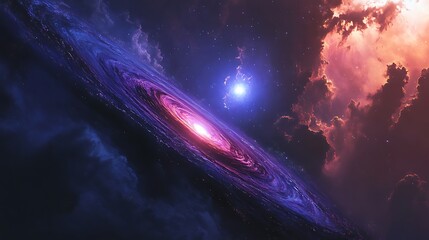 A black hole and its accretion disk with a blue sky