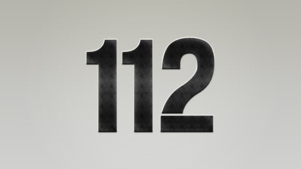 3D Bold metal number 112 on silver background.