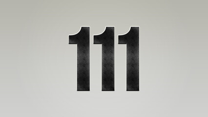 3D Bold metal number 111 on silver background.