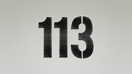 3D Bold metal number 113 on silver background.