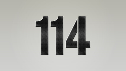 3D Bold metal number 114 on silver background.