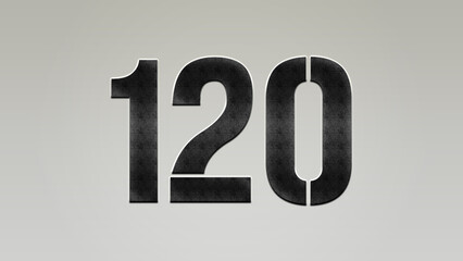 3D Bold metal number 120 on silver background.