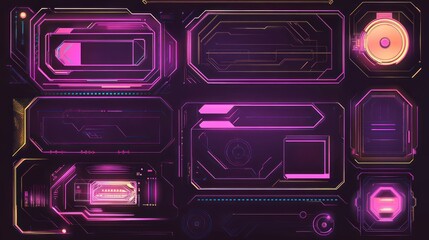 Futuristic purple and pink digital interface elements.