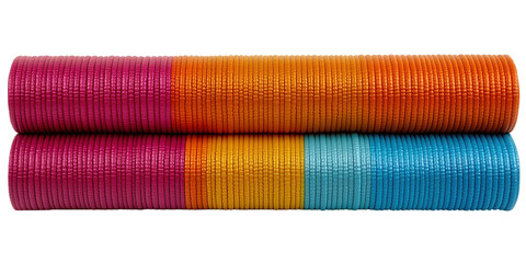 Colorful exercise mats stacked fitness studio product display indoor top view transparent background