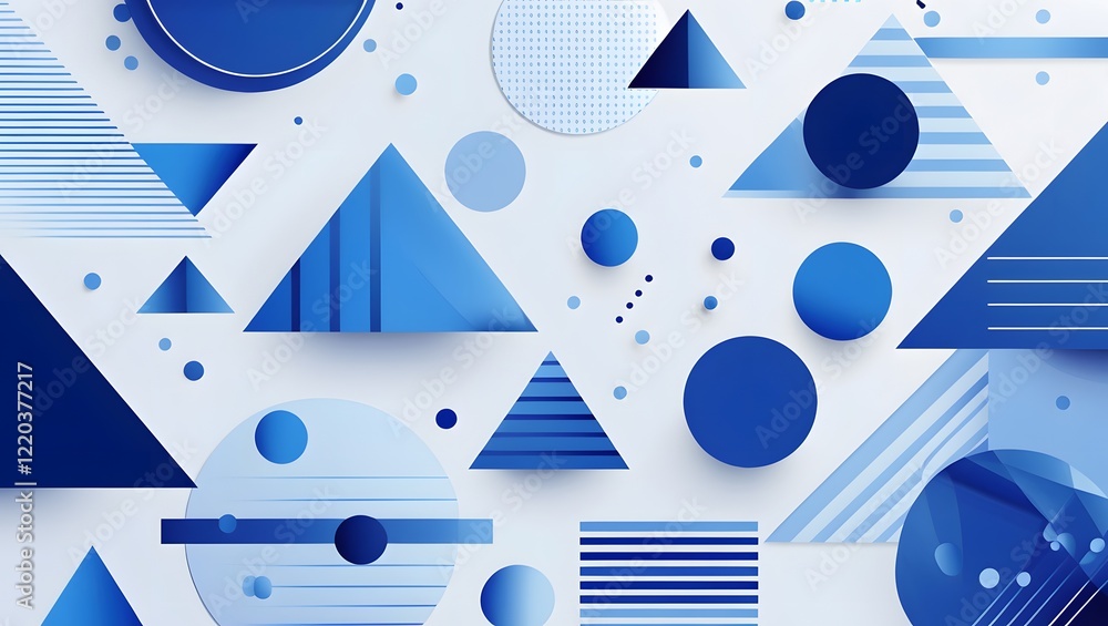 Poster a collection of blue abstract brushstrokes and shapes arranged in a grid pattern on a beige backgrou