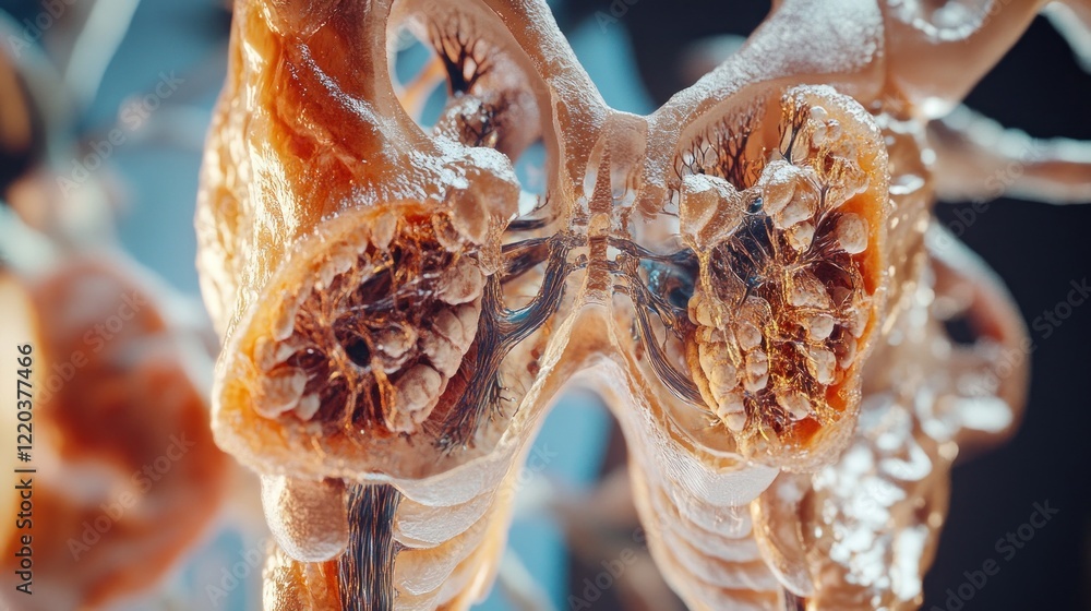 Poster detailed close up view of a biological structure with intricate details and translucent elements