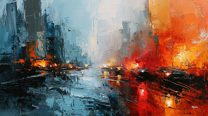 Fototapeta premium beautiful City Street Oil Painting On Canvas