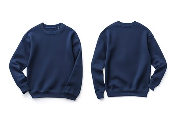 Front and back view of a navy blue sweatshirt mockup