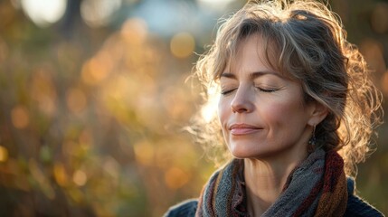 Woman Enjoying Peaceful Moment in Nature with Relaxed Expression
