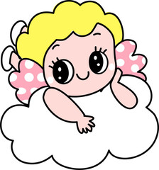 baby child angel with wings on the cloud 