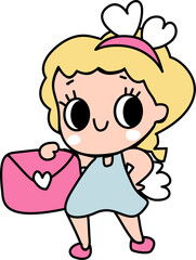 little Cupid angel girl with heart valentines cartoon