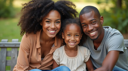 Happy African American family outdoors, selective focus
