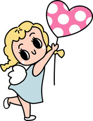 child Cupid angel  with heart balloon