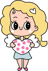 little Cupid girl with heart cartoon

