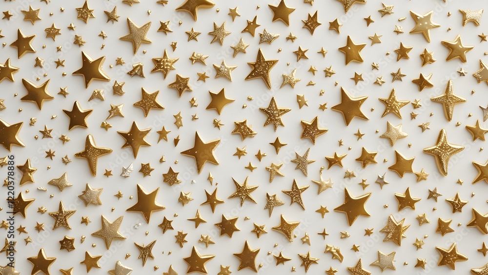 Poster a white background scattered with small, gold stars of various sizes, creating a whimsical and festi