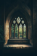 Fototapeta premium Gothic Window with Nature View