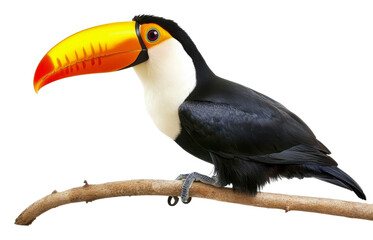 Fototapeta premium Colorful toucan perched on a branch in nature, cut out - stock png.