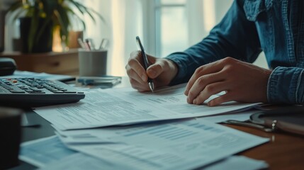 Assessing bankruptcy documents on a desk in modern office environment