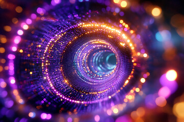 Iridescent Pixel Tunnel: A Spiraling, Infinite Tunnel of Glowing Iridescent Pixels, Leading to an Unknown Destination, Radiating with a Vibrant Array of Changing Colors