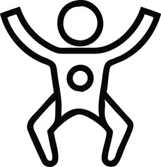 Minimalist stick figure drawing, triumphant pose, arms raised, dynamic motion lines, black and white illustration, simple geometric shapes, abstract human form, victory symbol, celebratory icon, bold 