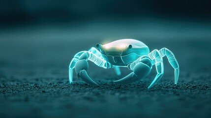 Fototapeta premium clean energy renewable marketing concept. A glowing crab on a textured surface with a soft focus background.