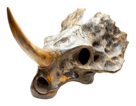Triceratops skull replica at museum, cut out - stock png.