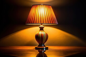 Silhouette of Vibrant Striped Table Lamp with Warm Background Glow - Stock Photo