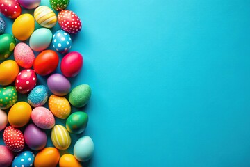 Fototapeta premium Vibrant Easter Egg Border on Blue Background - Perfect for Social Media Stories