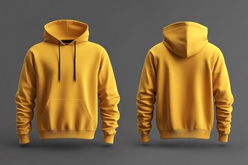 3D Render of a Mustard Yellow Hoodie Mockup