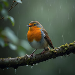 An american robin sitting alone in a cold climate sitting on branch or rock