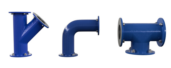 L flanged, T Flanged Pipe and Flange Asymmetrical Y Connection isolated on white © Aziz3D99