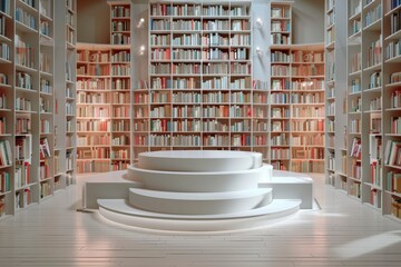 Elegant Modern Library Interior with White Design and Shelves