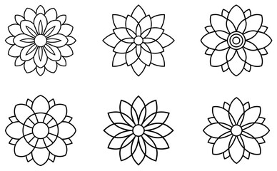 Mandala Flower Outline Icons - Decorative Floral Vector Set