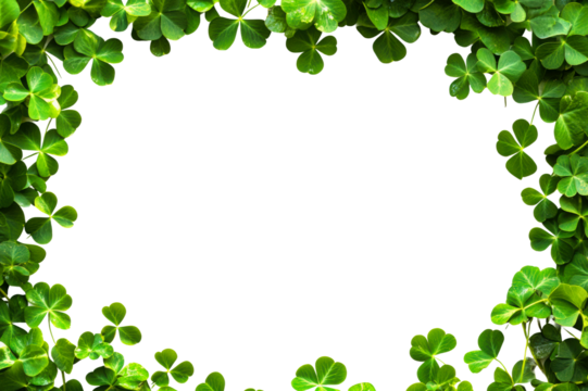 Fresh green clover leaves create a natural frame, cut out - stock png.