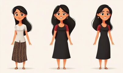 Smiling Young Indian Woman Cartoon Character in Modern Clothes, 3D Style Portrait on Light Background, Human Emotions and Expressions, Friendly Female Figure, Generative AI