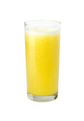 glass of yellow fruit juice isolated