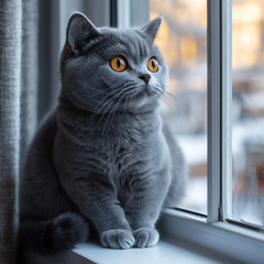  scottish fold cat sitting windowsill