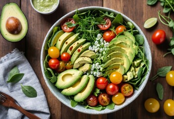 Refreshing Avocado and Tomato Salad with Feta in a Bowl