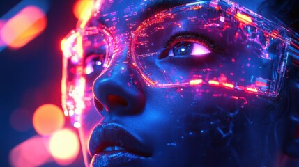 Cybernetic Avatar for the Metaverse, Featuring Glowing Skin and Digital Enhancements