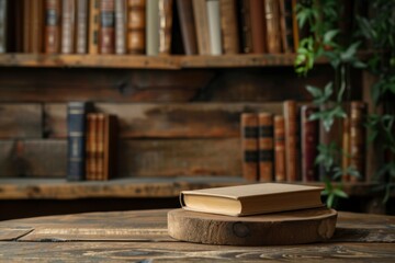 Vintage Book on Wooden Table in Cozy Library Atmosphere