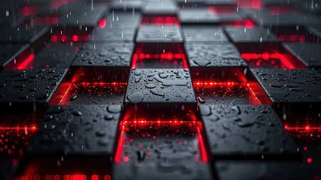 black and red wet squere cubes pattern 3d background
