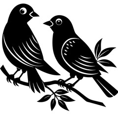two birds on a branch silhouette vector illustration
