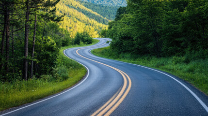 Fototapeta premium Peaceful Curvy Road in Lush Green Mountain Landscape