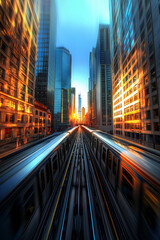 Fototapeta premium Urban Sunset Over Subway Tracks