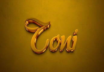 Golden 3D editable text effect of Indonesian name Toni.