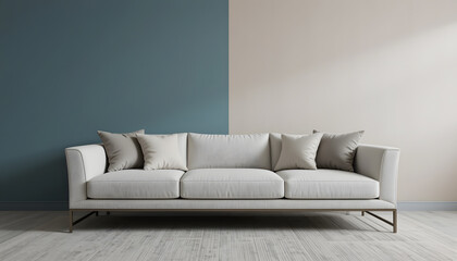 elegant sofa against a dual tone wall, concept photo