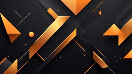 A minimalistic futuristic vector background with bold golden orange geometric shapes, glowing highlights, and a textured dark gradient that exudes a modern and sophisticated vibe.