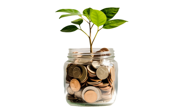Financial Growth Concept Plant Sprouting from Coins in a Jar