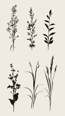 Naklejka premium Silhouette Vector Set of Bushes and Grasses for Nature and Design Projects