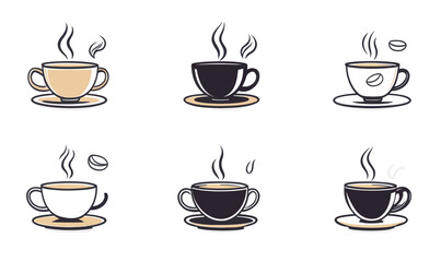 Minimalist Coffee Cup Icons with Steam for Logo and Menu Illustrations in Vector Style